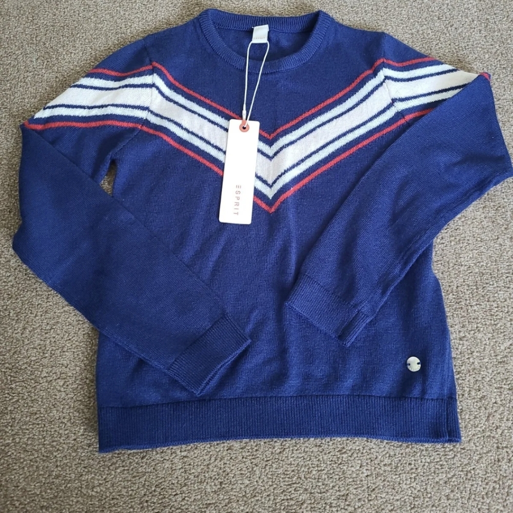 ESPRIT Jumper, Sweater Girls Blue Chevron Print Viscose Blend 6/7 Years NWT - Picture 1 of 5